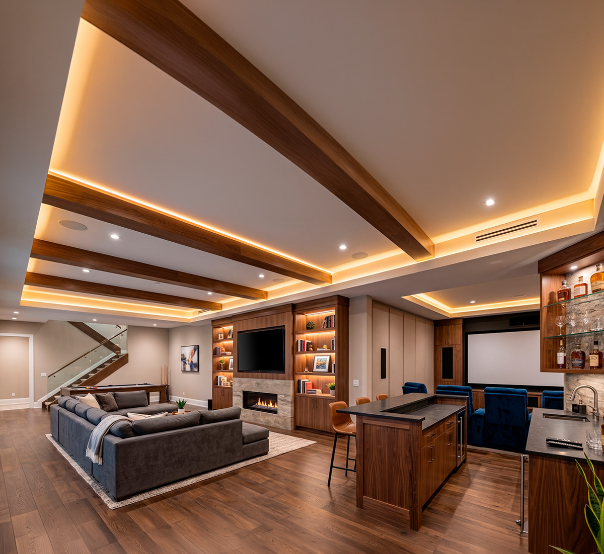 High-end custom basement remodeling and interior layout reconfiguration for luxury homes in NY and CT.